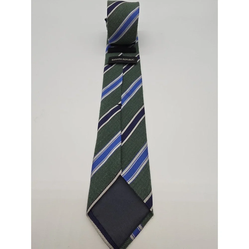 Banana Republic Mens Silk Cotton Blend Striped Skinny Tie Green Blue 58
